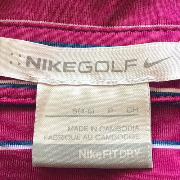 Nike Dri-Fit Magenta Stripe Sleeveless Quarter Button Performance Golf Shirt - Picture 12 of 16